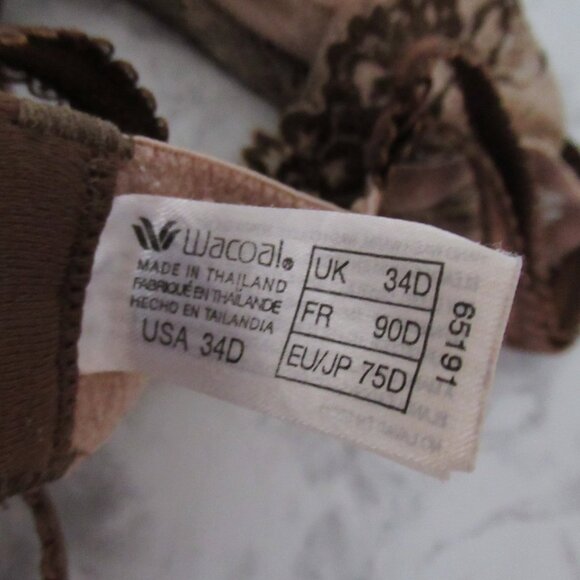 Wacoal Bra 34D Brown Embrace Lace Embroidered Underwire 65191 Back Closure - Picture 2 of 5